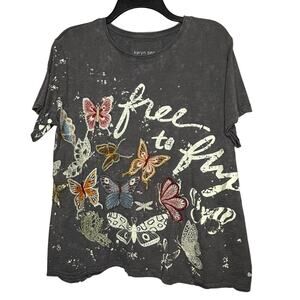 Karyn Seo Sariah Graphic Print Crew Neck Flutter Sleeve Oversize Fit Boxy Tee M